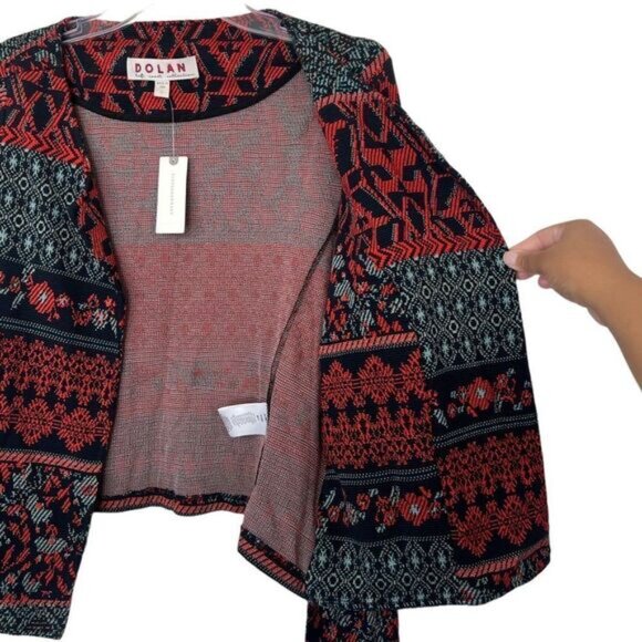 Anthropologie Dolan Red/Blue Multi Abstract Southwestern Knit Open Jacket Large - Picture 7 of 12